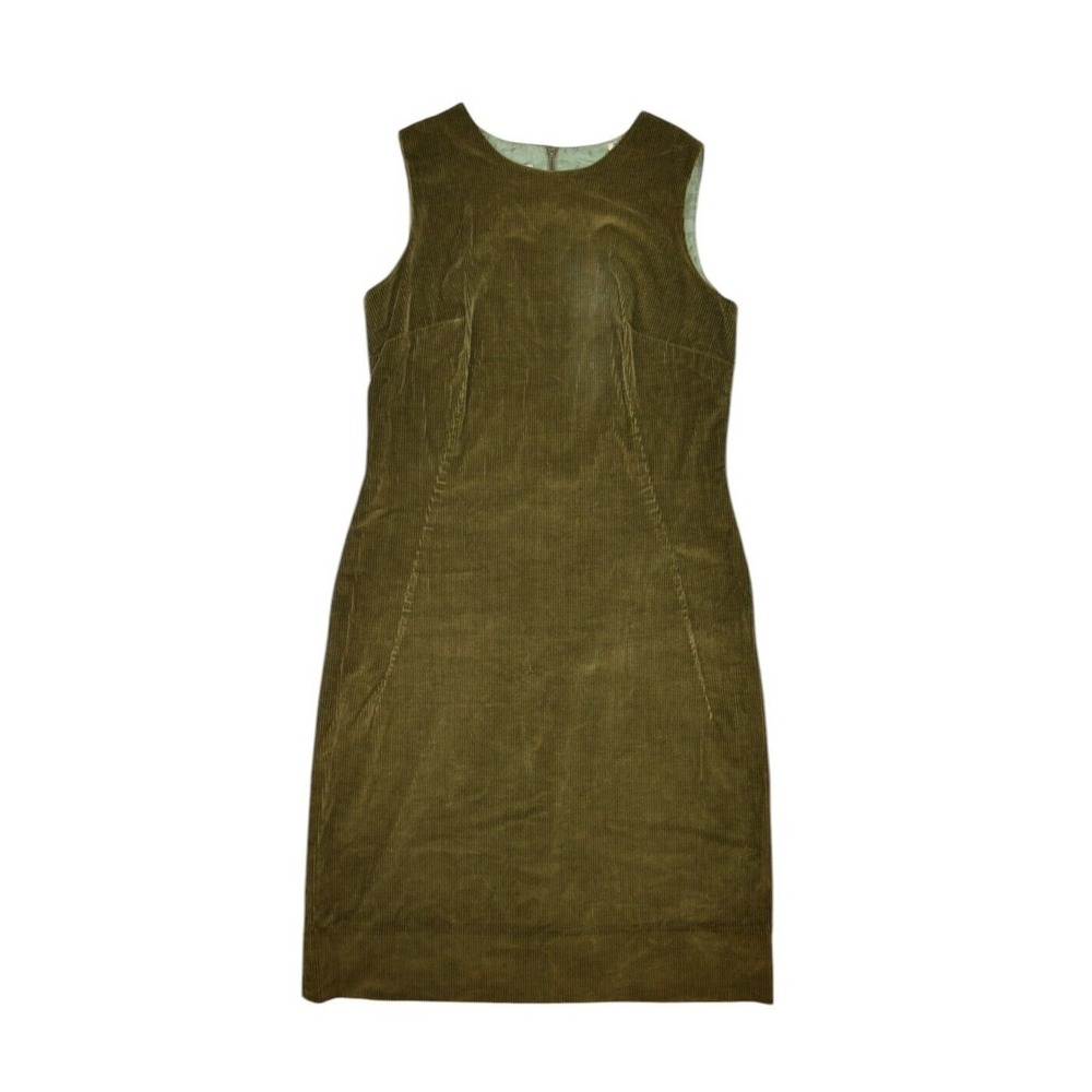 Vintage 60s Prestige Dress Womens Small Green Corduroy Mod Sleeveless Sheath
